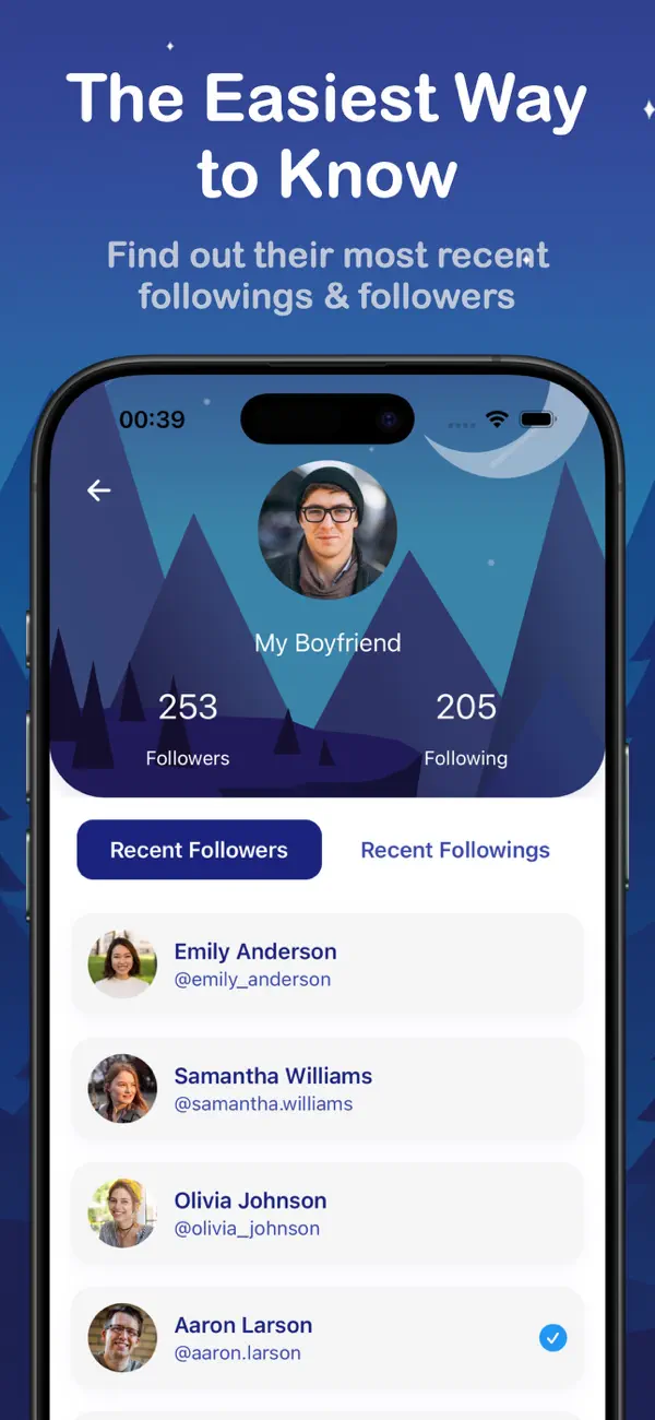LastFollow App Store screenshot showing chronological Instagram activity checks